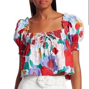 Faithfull the brand floral puff sleeve Women's Top XS Lilia